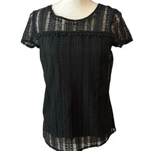 Anthropologie Sunday in Brooklyn Black Crochet Blouse Top Size XS